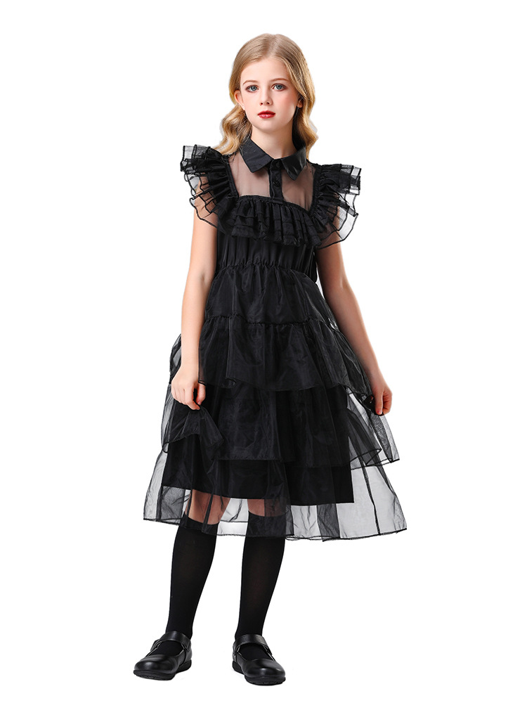 Women Wednesday Black Dress Dance Costume Dress Halloween Cosplay Gothic Outfit